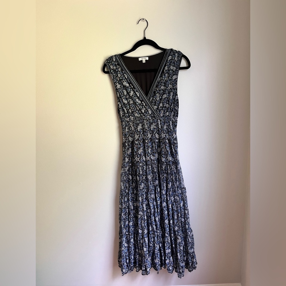 Blue and Black Floral Tiered Dress